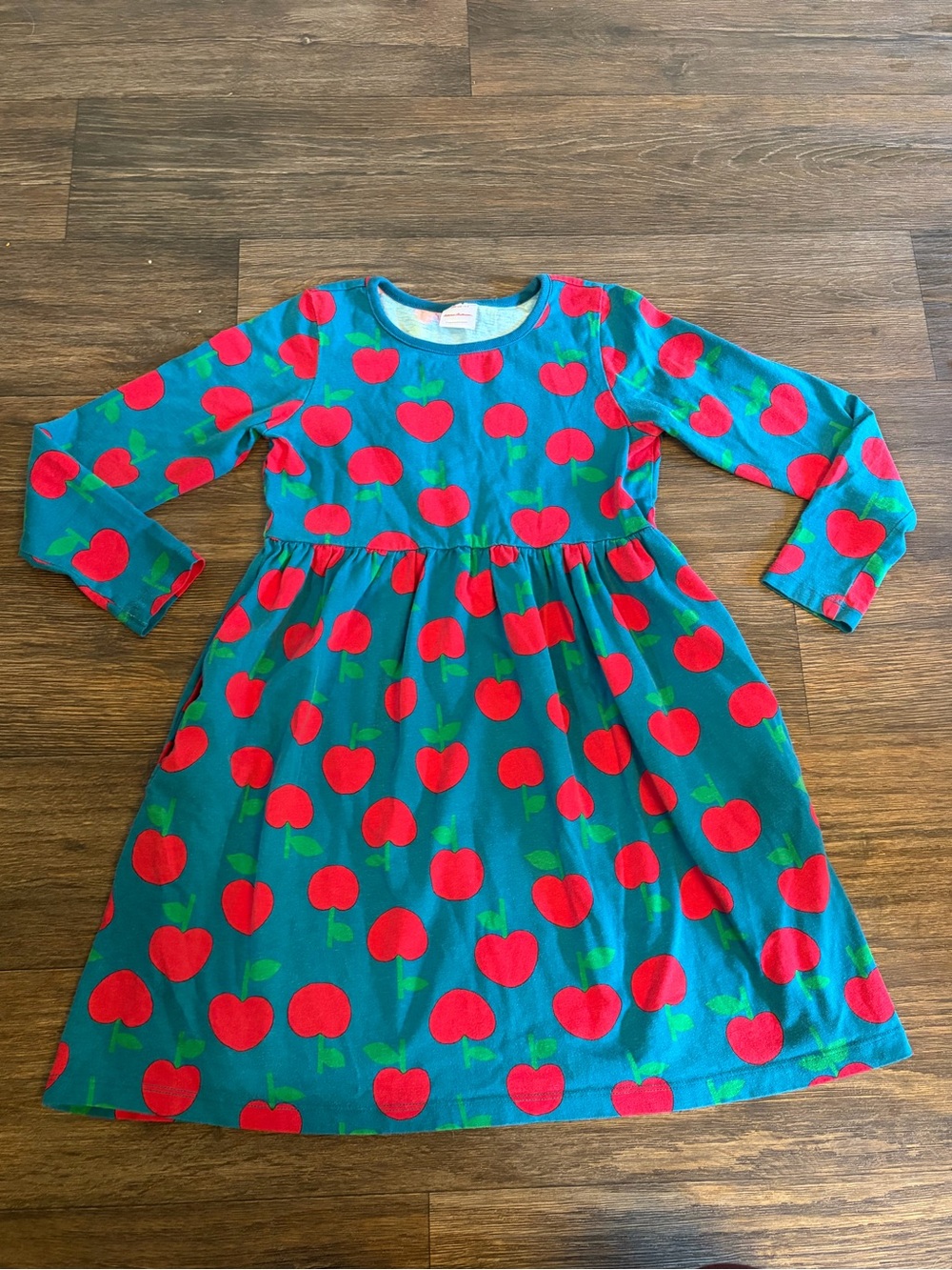 Hanna Andersson Girls Apple Print Long Sleeve 100% Cotton Dress Size 8